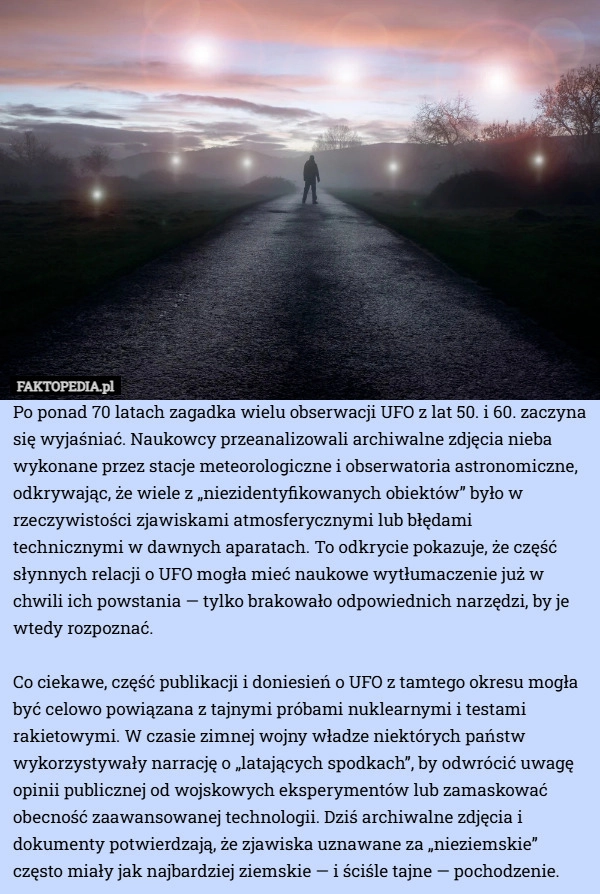 Po ponad 70 latach zagadka wielu obserwacji UFO z lat 50. i 60. zaczyna