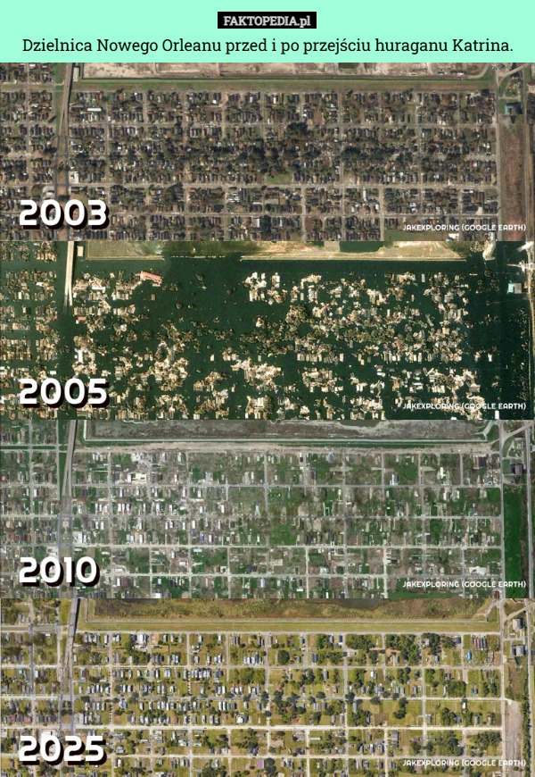 Dzielnica Nowego Orleanu przed i po przejściu huraganu Katrina.