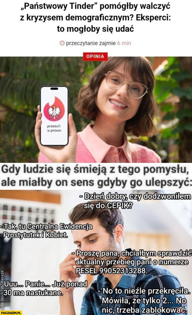 Państwowy tinder pomysł który miałby sens gdyby go ulepszyć CEPIK jaki przebieg ma dziewczyna kobieta?