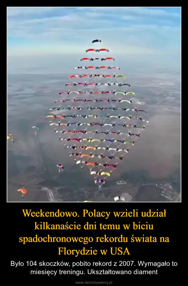 
    Weekendowo. Polacy wzieli udział kilkanaście dni temu w biciu spadochronowego rekordu świata na Florydzie w USA
