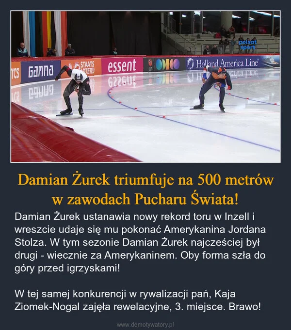 
    Damian Żurek triumfuje na 500 metrów w zawodach Pucharu Świata!