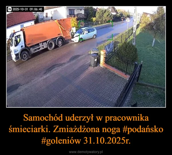 Samochód uderzył w pracownika śmieciarki. Zmiażdżona noga #podańsko #goleniów 31.10.2025r.
