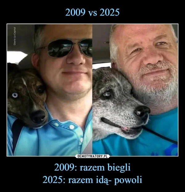 2009 vs 2025 2009: razem biegli 2025: razem idą- powoli