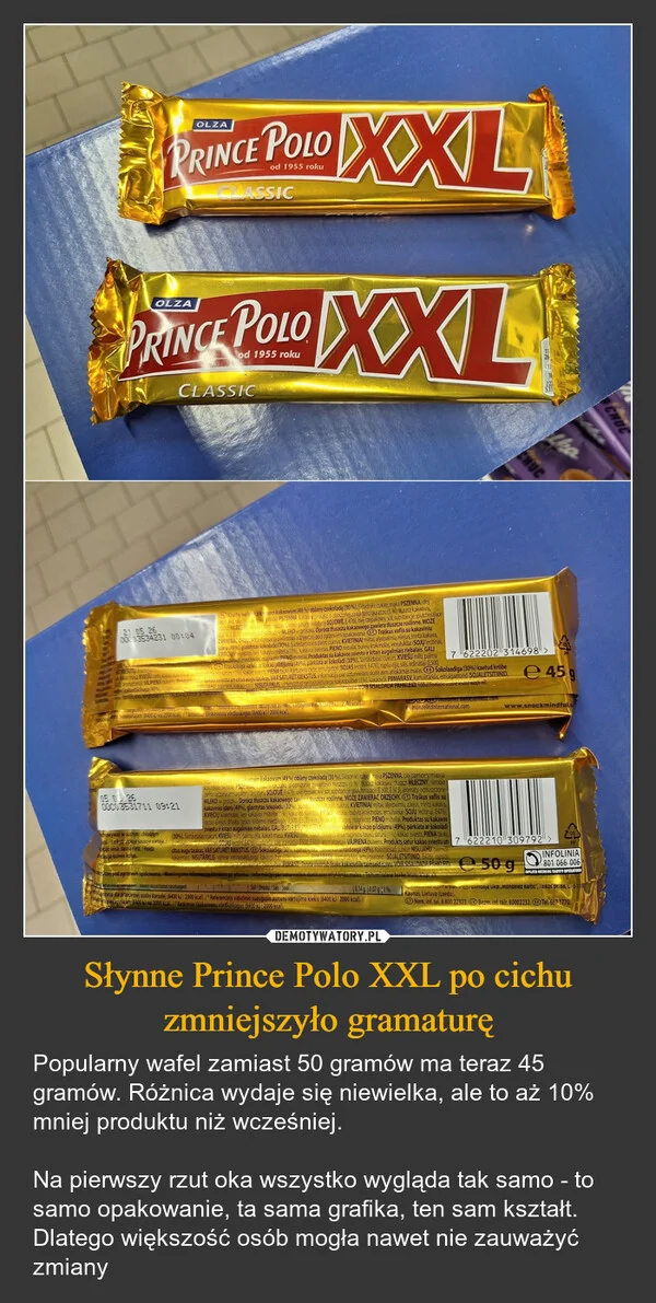 Słynne Prince Polo XXL po cichu zmniejszyło gramaturę