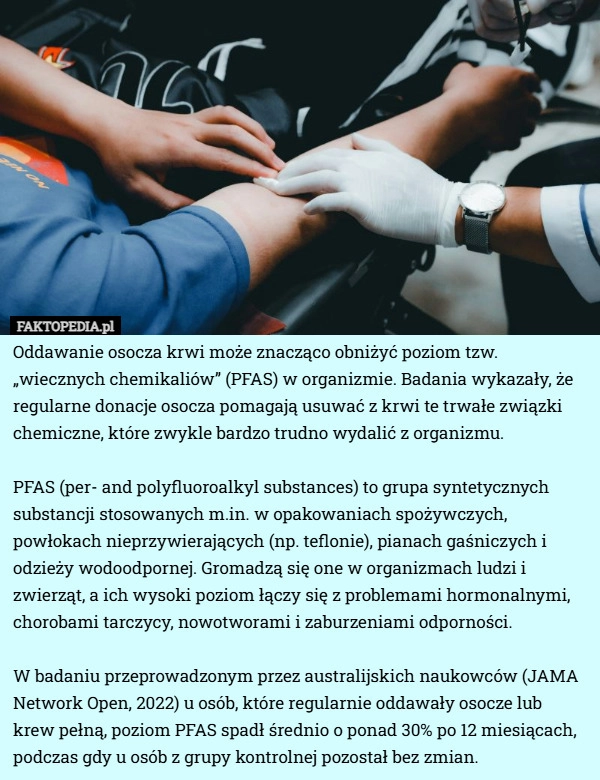 Oddawanie osocza krwi może znacząco obniżyć poziom tzw. „wiecznych chemikaliów”...