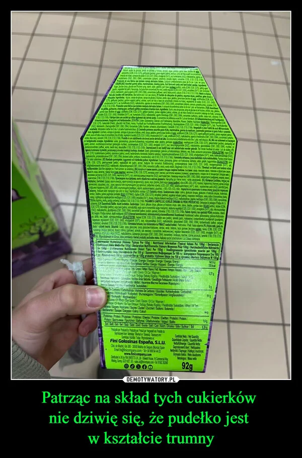Patrząc na skład tych cukierków nie dziwię się, że pudełko jest w kształcie trumny