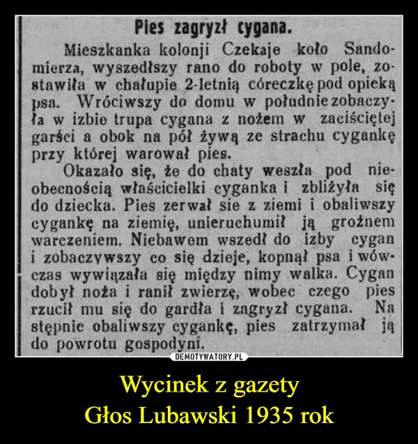 Wycinek z gazety Głos Lubawski 1935 rok