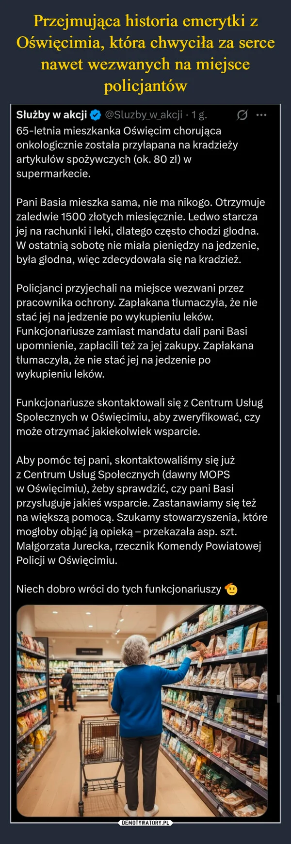 Przejmująca historia emerytki z Oświęcimia, która chwyciła za serce nawet wezwanych na miejsce policjantów