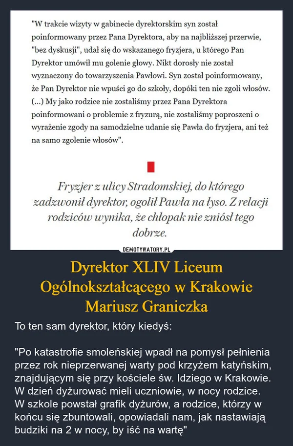 Dyrektor XLIV Liceum Ogólnokształcącego w Krakowie Mariusz Graniczka