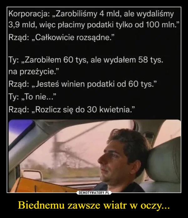 
    Biednemu zawsze wiatr w oczy...