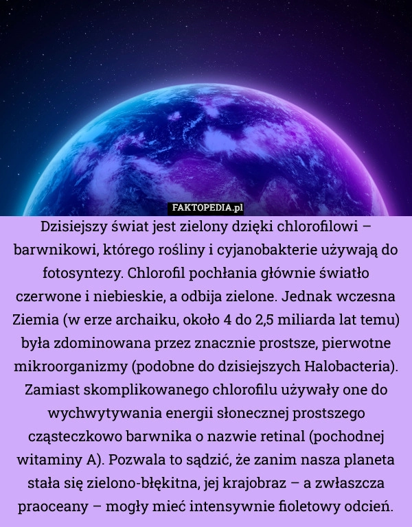 
    Dzisiejszy świat jest zielony dzięki chlorofilowi – barwnikowi, którego