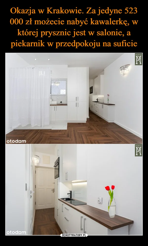 Okazja w Krakowie. Za jedyne 523 000 zł możecie nabyć kawalerkę, w której prysznic jest w salonie, a piekarnik w przedpokoju na suficie