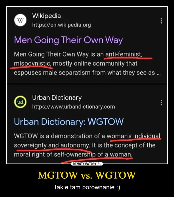
    MGTOW vs. WGTOW