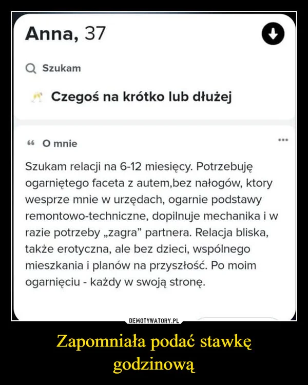 Zapomniała podać stawkę godzinową