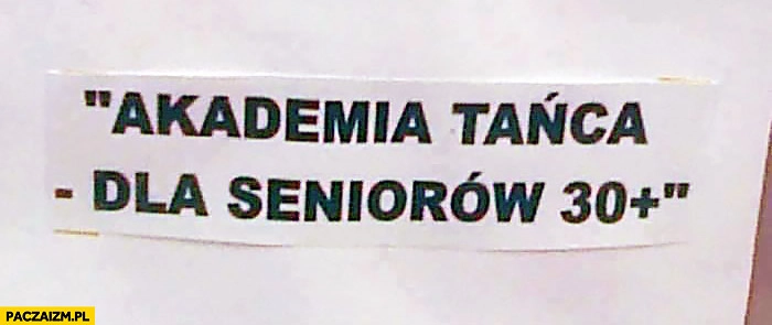 Akademia tańca dla seniorów 30+ plus kartka napis ogłoszenie
