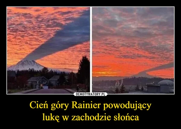 Cień góry Rainier powodujący lukę w zachodzie słońca