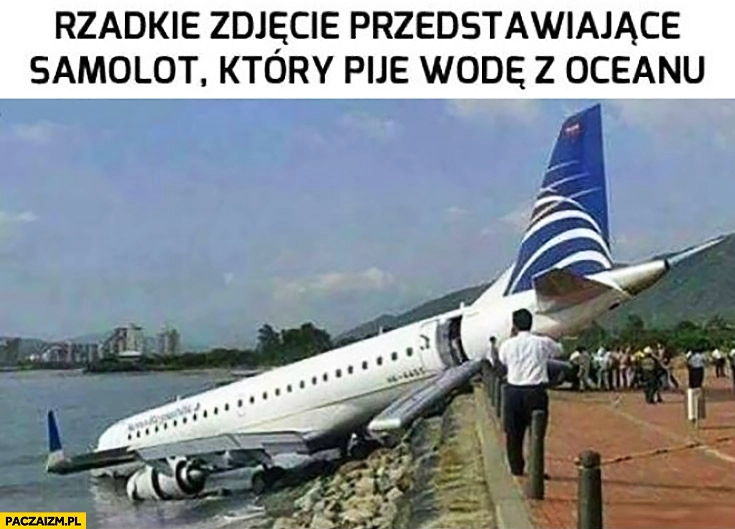Rzadkie zdjęcie przedstawiające samolot który pije wodę z oceanu