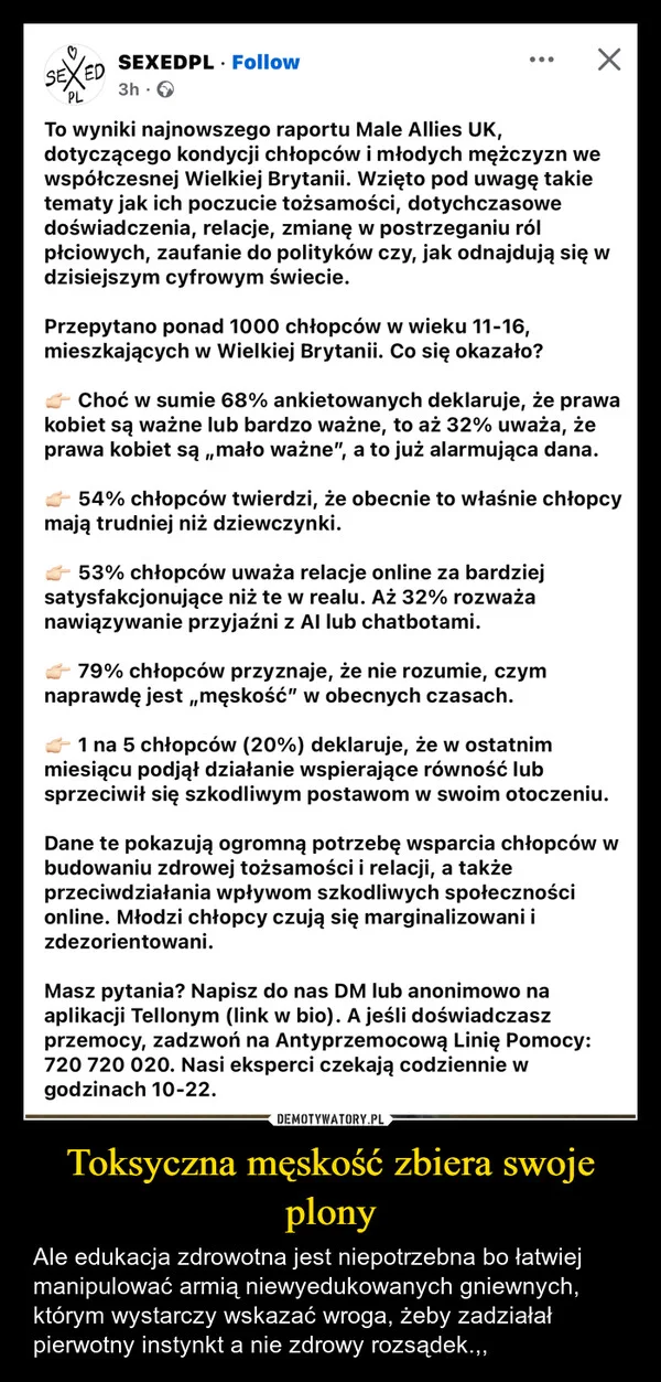 Toksyczna męskość zbiera swoje plony