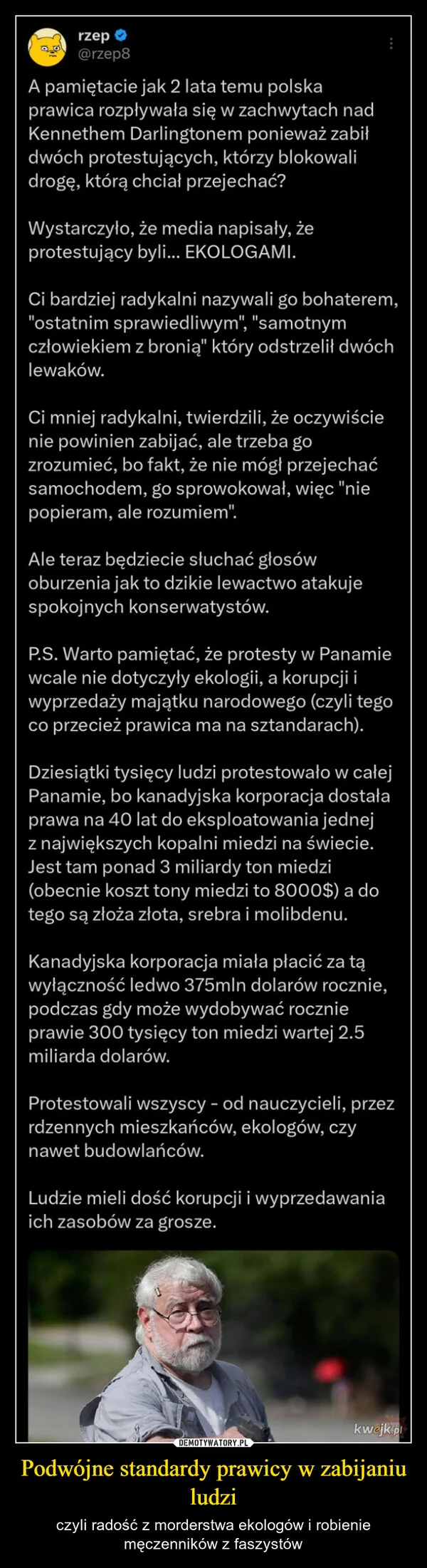 Podwójne standardy prawicy w zabijaniu ludzi