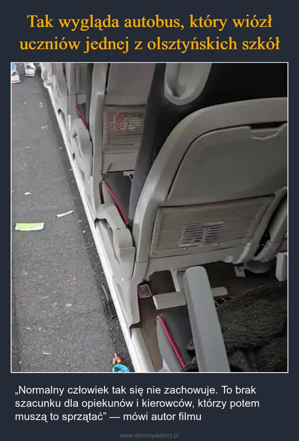 Tak wygląda autobus, który wiózł uczniów jednej z olsztyńskich szkół