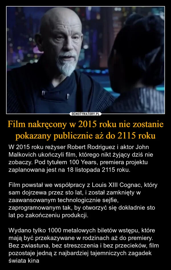 Film nakręcony w 2015 roku nie zostanie pokazany publicznie aż do 2115 roku