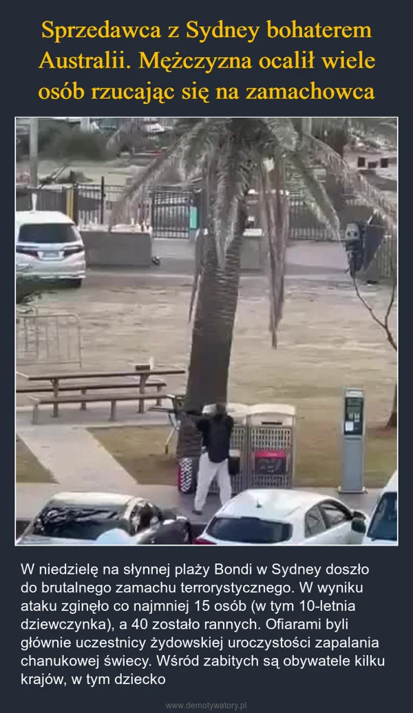Sprzedawca z Sydney bohaterem Australii. Mężczyzna ocalił wiele osób rzucając się na zamachowca