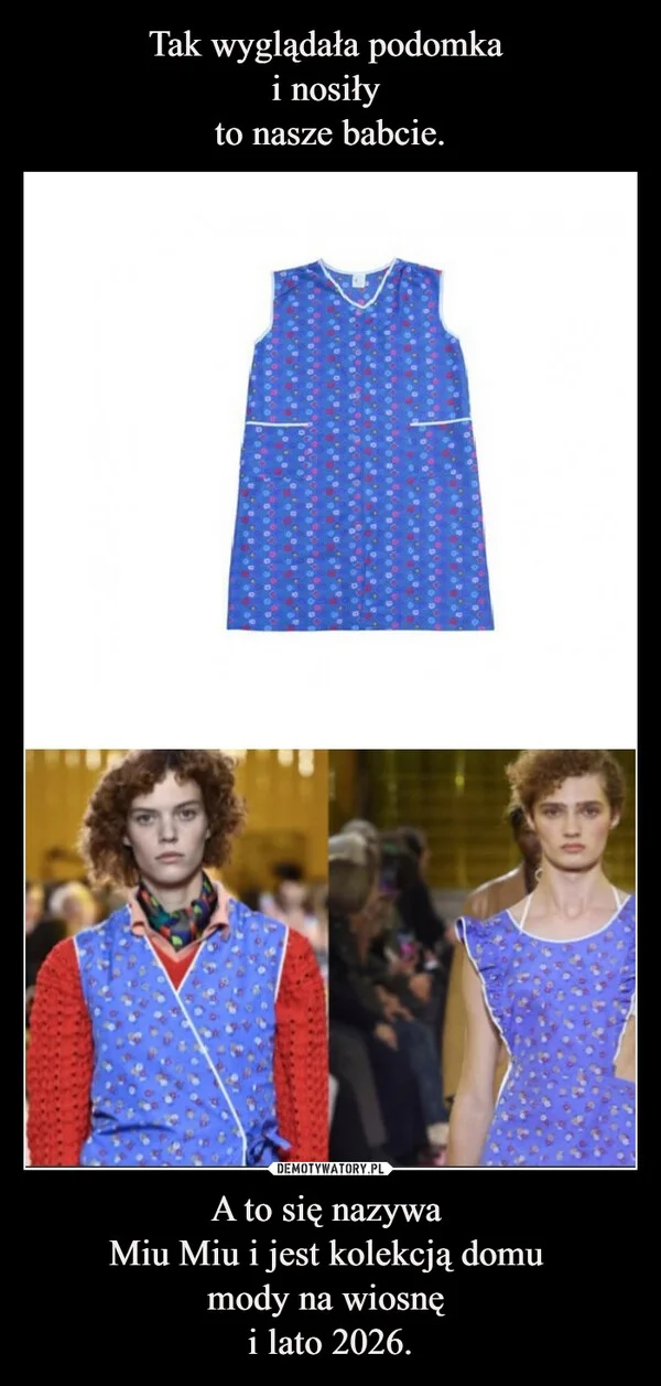 Tak wyglądała podomka i nosiły to nasze babcie. A to się nazywa Miu Miu i jest kolekcją domu mody na wiosnę i lato 2026.