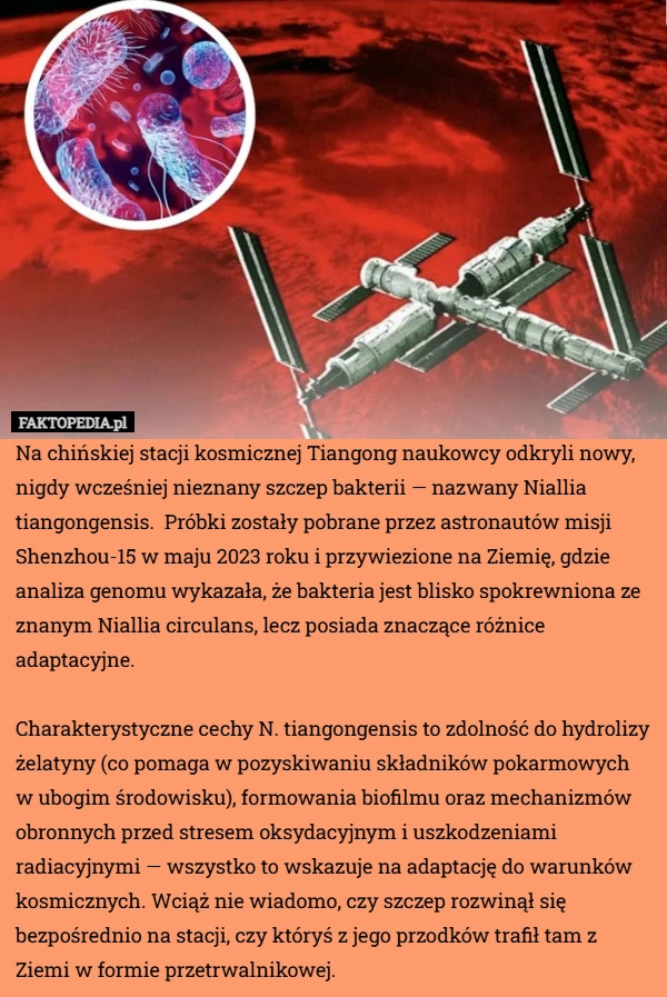 Na chińskiej stacji kosmicznej Tiangong naukowcy odkryli nowy, nigdy wcześniej