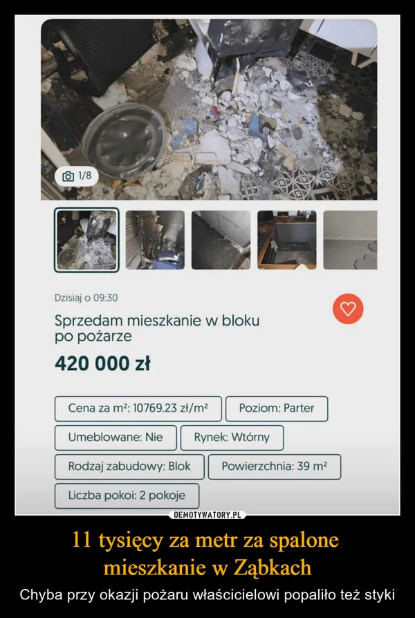 11 tysięcy za metr za spalone mieszkanie w Ząbkach