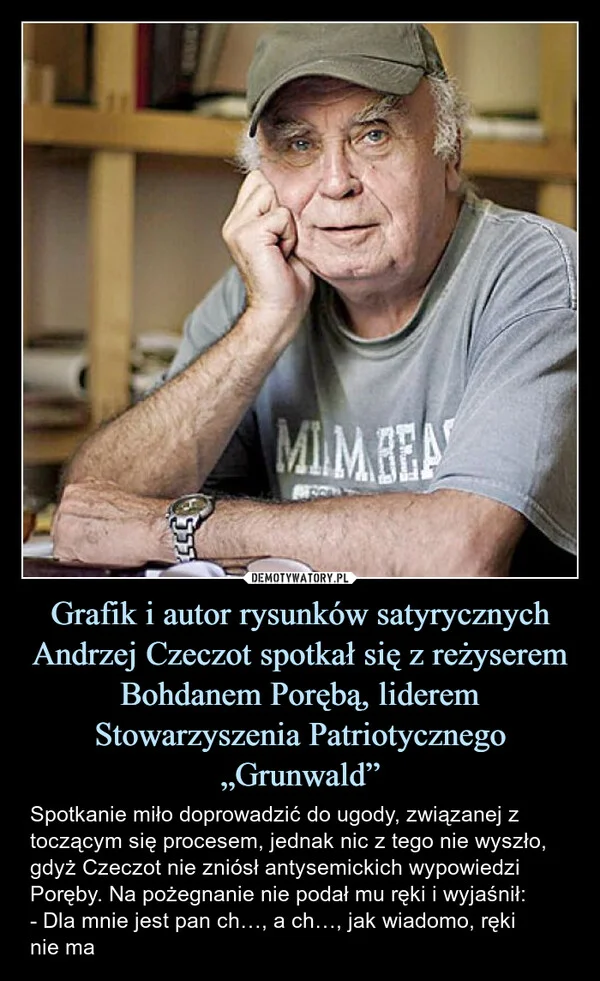Grafik i autor rysunków satyrycznych Andrzej Czeczot spotkał się z reżyserem Bohdanem Porębą, liderem Stowarzyszenia Patriotycznego „Grunwald”