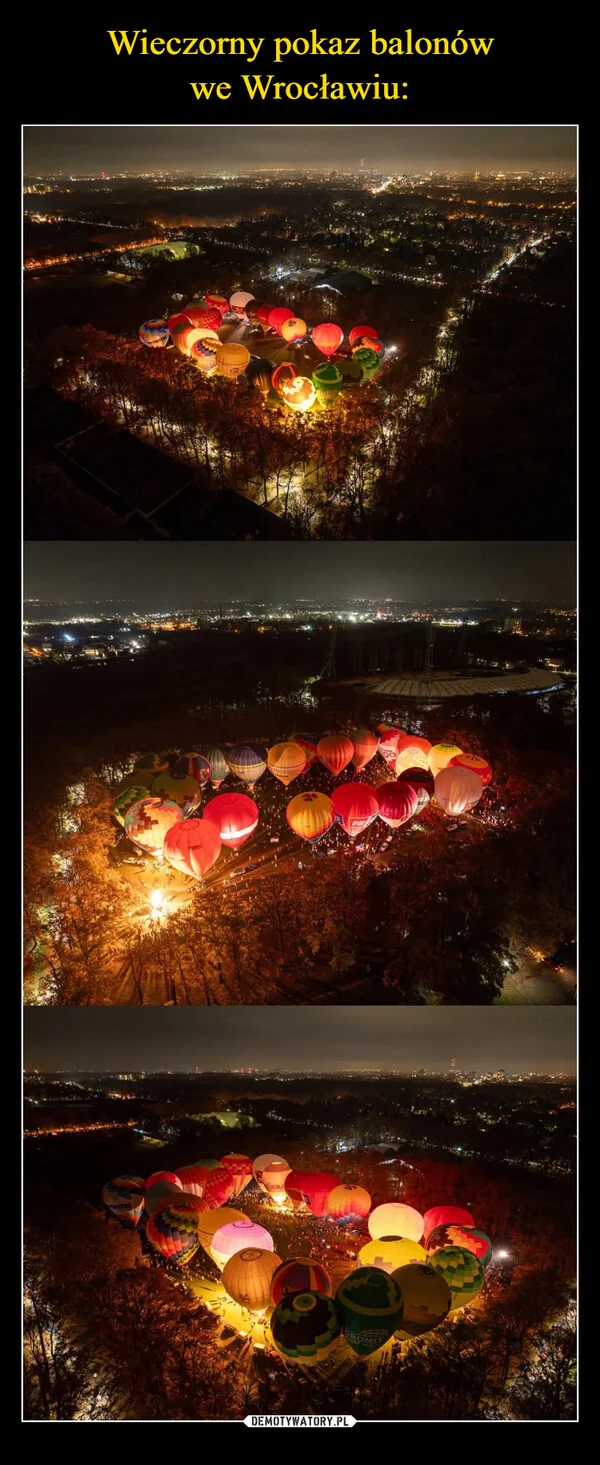 Wieczorny pokaz balonów we Wrocławiu: