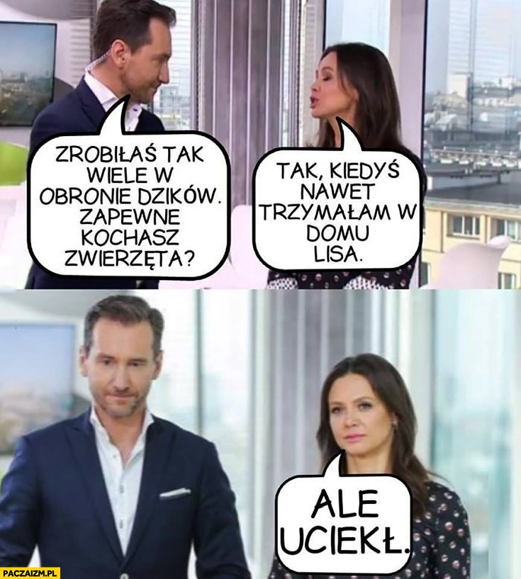 
    Kinga Rusin kiedyś trzymałam w domu Lisa ale uciekł Tomasz Lis