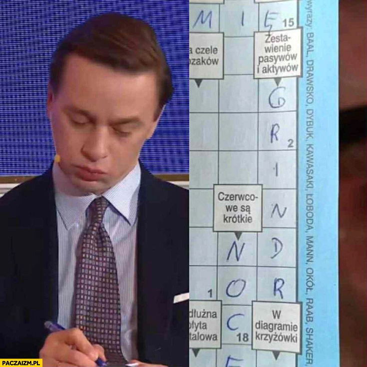 Bosak krzyżówka zestawienie pasywów i aktywów: grindr