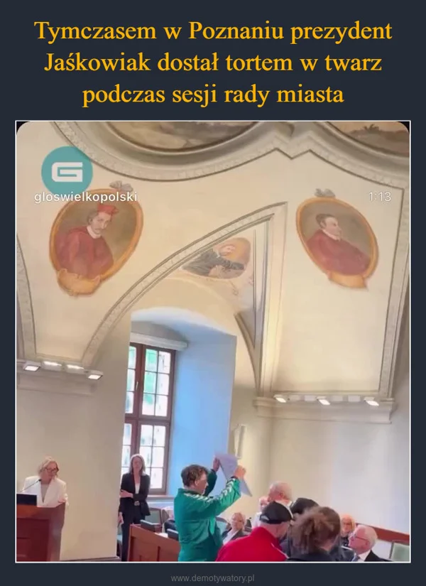 Tymczasem w Poznaniu prezydent Jaśkowiak dostał tortem w twarz podczas sesji rady miasta