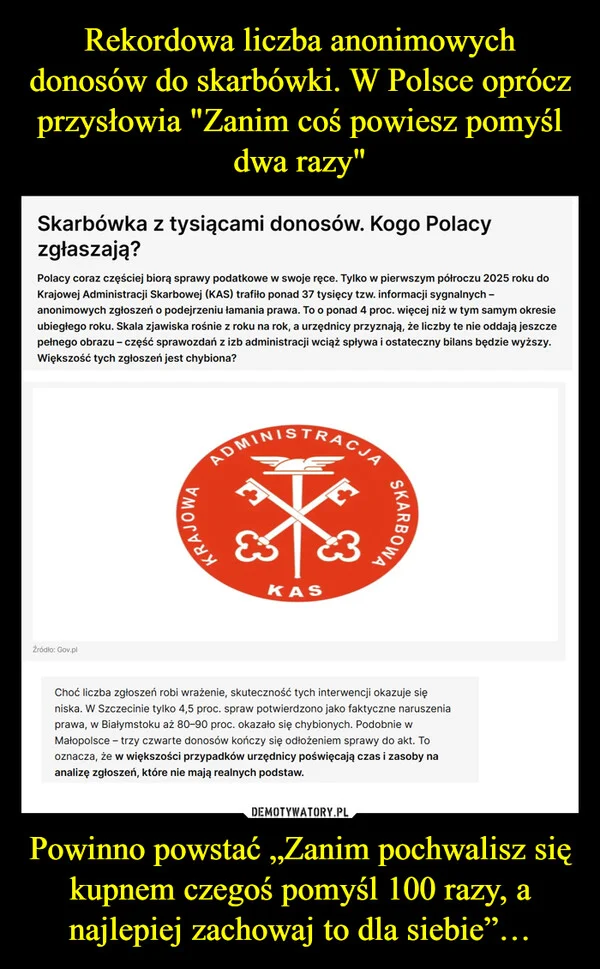 Rekordowa liczba anonimowych donosów do skarbówki. W Polsce oprócz przysłowia 