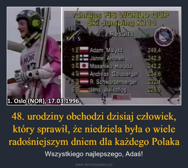 48. urodziny obchodzi dzisiaj człowiek, który sprawił, że niedziela była o wiele radośniejszym dniem dla każdego Polaka