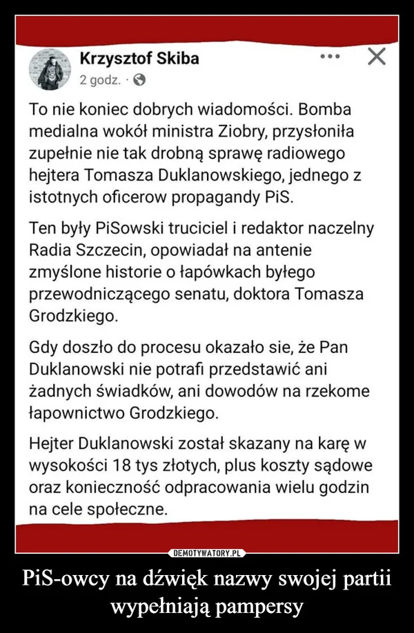 PiS-owcy na dźwięk nazwy swojej partii wypełniają pampersy