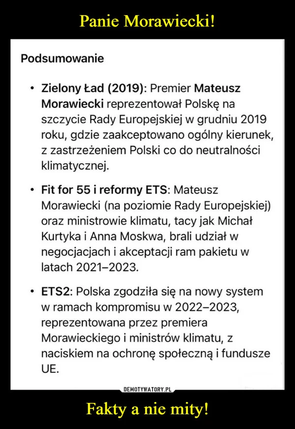 Panie Morawiecki! Fakty a nie mity!