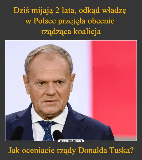 Dziś mijają 2 lata, odkąd władzę w Polsce przejęła obecnie rządząca koalicja Jak oceniacie rządy Donalda Tuska?