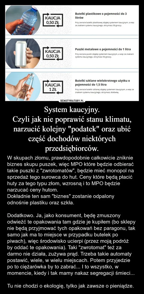 System kaucyjny. Czyli jak nie poprawić stanu klimatu, narzucić kolejny 