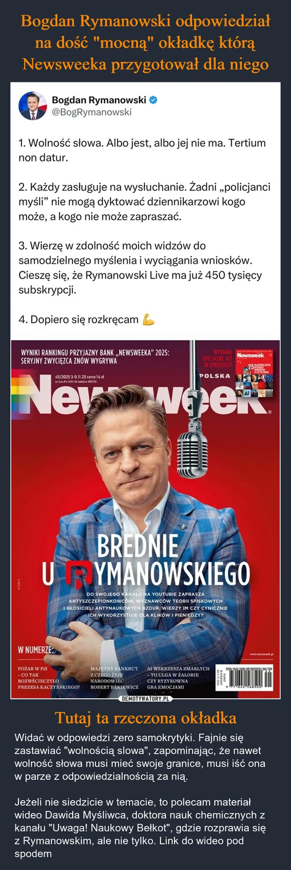 Bogdan Rymanowski odpowiedział na dość 