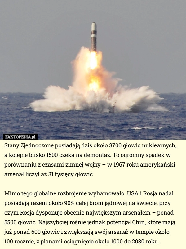 
    Stany Zjednoczone posiadają dziś około 3700 głowic nuklearnych, a kolejne...