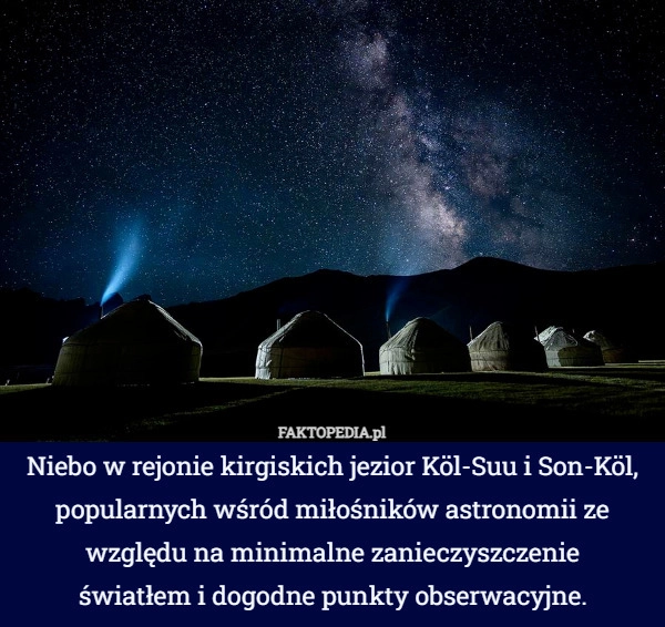 Niebo w rejonie kirgiskich jezior Köl-Suu i Son-Köl, popularnych wśród miłośników...