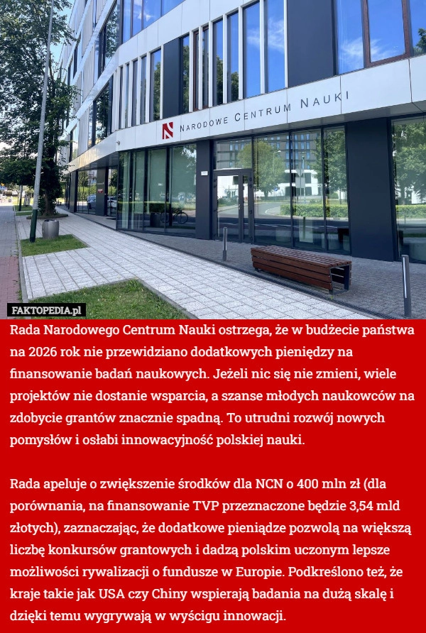 Rada Narodowego Centrum Nauki ostrzega, że w budżecie państwa na 2026 rok
