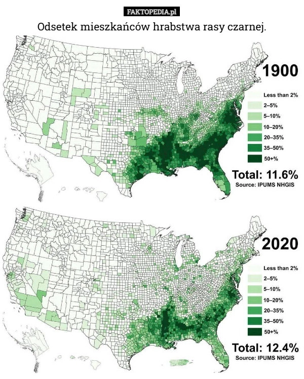 Odsetek mieszkańców hrabstwa rasy czarnej.