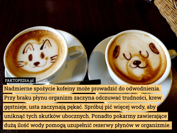 
    Nadmierne spożycie kofeiny może prowadzić do odwodnienia. Przy braku płynu