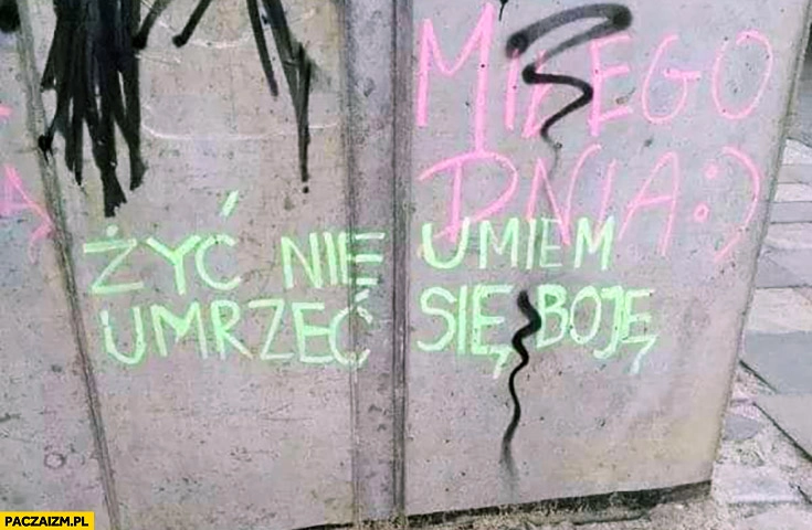 
    Żyć nie umiem umrzeć się boję napis na murze