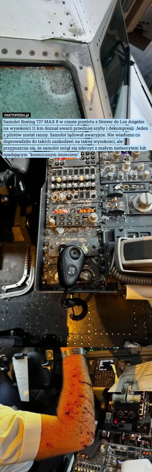 Samolot Boeing 737 MAX 8 w czasie przelotu z Denver do Los Angeles na wysokości