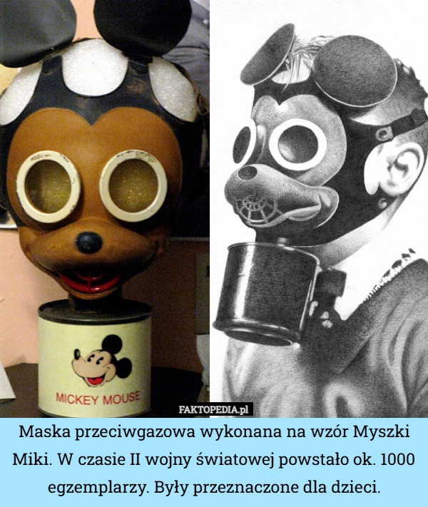 Maska przeciwgazowa wykonana na wzór Myszki Miki. W czasie II wojny światowej