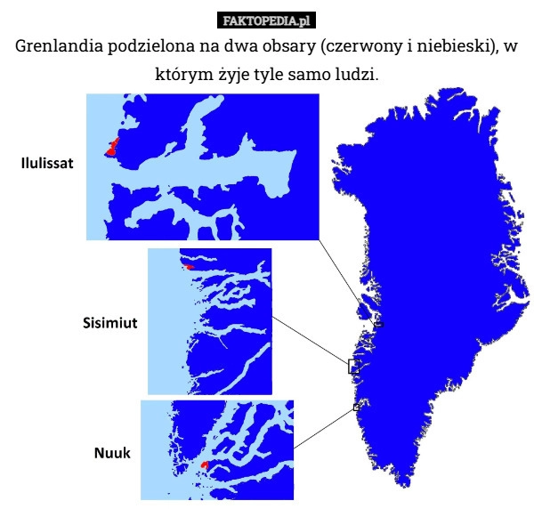 Grenlandia podzielona na dwa obsary (czerwony i niebieski), w którym żyje